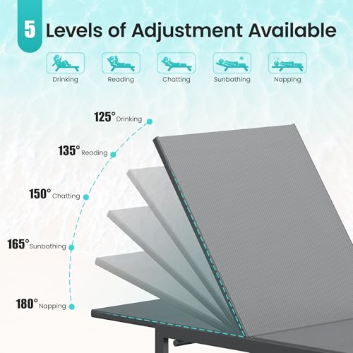 Image of Amopatio Patio Lounge Chair Outdoor Chaise Lounge Set of 2 for Pool | with Side Table Weather Resistant 5-Position Adjustable Backrest Heavy Duty Steel Frame 400 LBS Capacity;Gray