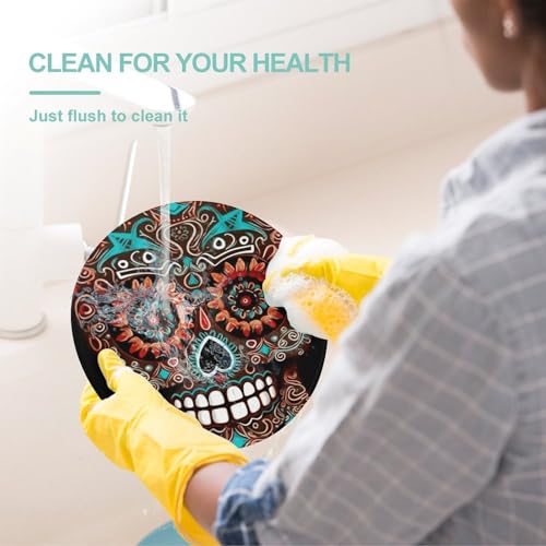 Tabla de Cortar Redonda Sugar Skulls Día de Muertos, Fácil de Limpiar, para Cocina, Tamaño Grande 7,9 pulgadas, Ideal para Carnes y Verduras miniatura 6