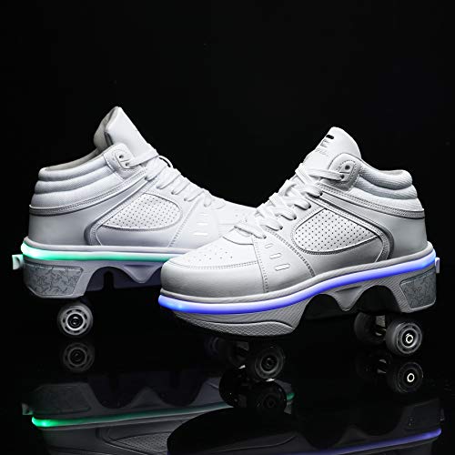 Image of 2-in-1 Roller Skates & Sneakers Unisex Retractable Wheels Outdoor Fun & Fitness Kick Roller Shoes