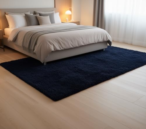 Image of Carpet for Hallway, Kitchen, and Modern Interiors, Cozy Shag Runner for Living Room, Entryway & Office Decor Size 4x6 feet Blue