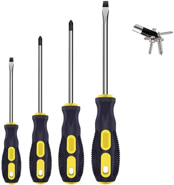 2Pcs 6Inch Magnetic Tip Screwdriver Set, 6mm Slotted Head Screwdriver,M6x150mm Flat Head Screwdriver, Professional Cushion Grip | 2-Piece Hand Tools Set