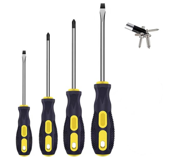 - 2Pcs 6Inch Magnetic Tip Screwdriver Set, 6mm Slotted Head Screwdriver,M6x150mm Flat Head Screwdriver, Professional Cushion Grip | 2-Piece Hand Tools Set