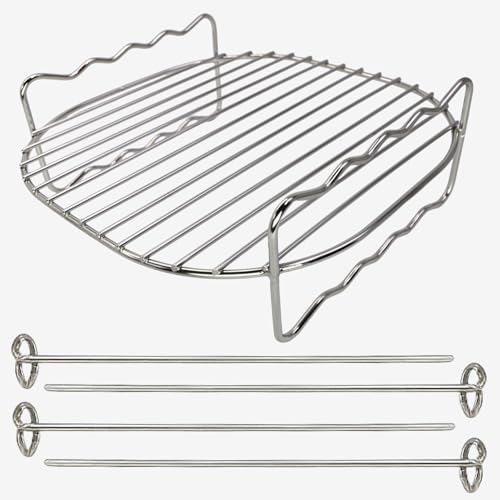 Heißluftfritteuse Zubehör, 22 X 22 X 7, 304 Edelstahl Grillrost mit 4 Spießen, Grillrost für 3,2-5,8 QT, Vielseitiges Zubehör für Heißluftfritteuse & Grill-Einsatz, Spülmaschinenfest & Langlebig