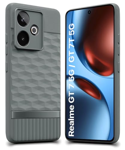 Image of WOW IMAGINE Back Cover for Realme GT 7 5G | Realme GT 7T 5G with Hexa Cube Design | Ultra Slim Soft Rubberised Case | Inner Velvet Fabric | Matte Silicone Mobile Case | Camera Protection - Olive Green