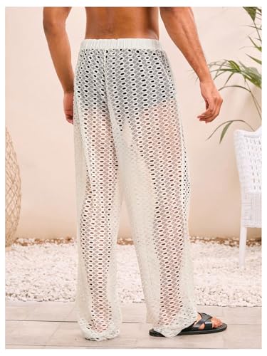 Milumia Men's Beach Pants Crochet Tie Front Hollow Out Knit Long Pants Beachwear3