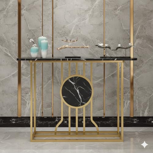 Image of Accent Table, Side Table, Small end Table, and Rectangular Bedside Table with Contemporary Home Accents for The Living Room, Bedroom, Office, and Console Table (Black Gold)