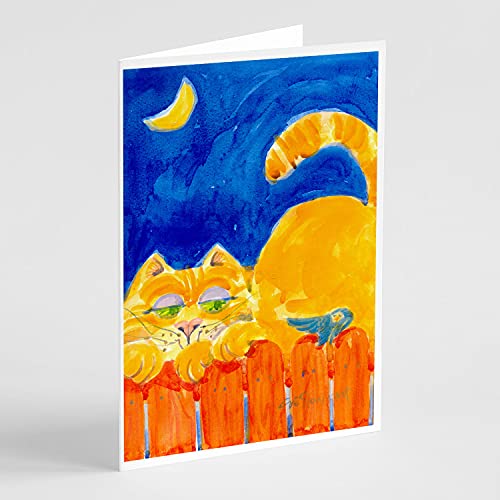 Caroline's Treasures 6020GCA7P Big Orange Tabby cat on The Fence Greeting Cards and Envelopes Pack of 8 Blank Cards with Envelopes Whimsical A7 Size 5x7 Blank Note Cards