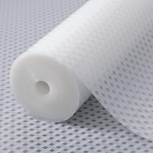 Image of JD FRESH 5 Meters EVA Food Grade Fridge Mats /Anti Slip Mat for Kitchen /Washable Shelf Liner Roll Sheet for Wardrobe /Cabinet /Dining Table /Drawer Mat Roll /Refrigerator Mats (Diamond Texture,Clear)