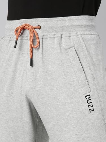 Image of BUZZ Standard Men Athleisure Slim Fit Solid Cotton Joggers Zipper Pockets, Ultra Soft, Stretchable, Breathable, Anti-Slip Waistband with Drawcord, Track Pants for Leisure, Travel, Workout. Pack of 1