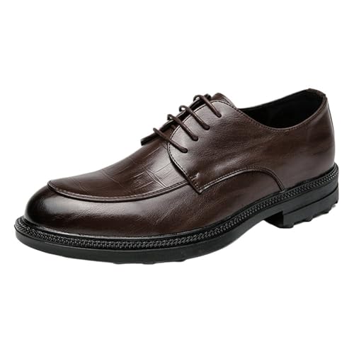 Oxford Shoes for Men Lace-up Working Anti-Slip Height Increasing Shoe Top-Grain Leather Plain Toe Wingtip
