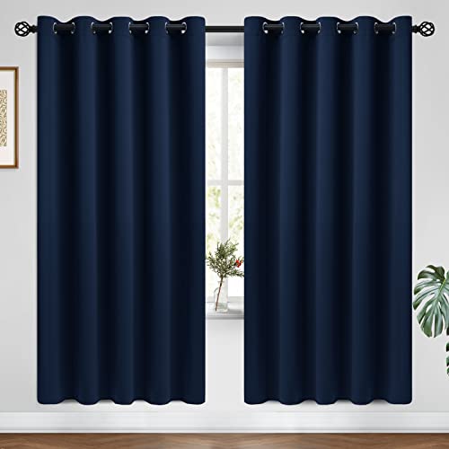 Image of COSVIYA Grommet Blackout Room Darkening Navy Blue Curtains 72 inch Length | Thick Polyester Light Blocking Insulated Thermal Window Curtain Drapes for Bedroom /Living Room,62x72 inches,2 Panels