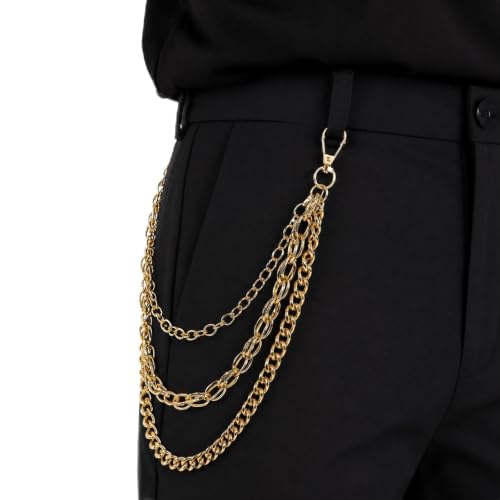 PARTY TELLER Gold Chain Belt for Men Women, Triple Layer Pants Chain
