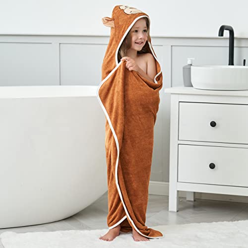 Image of HIPHOP PANDA Ultra Soft Hooded Baby Towel - 2-Layer Thick 500GSM Absorbent | Rayon Made from Bamboo, Hooded Bath Towel for Newborn, Infant, Toddler, Baby Registry - Monkey, 30x40 In
