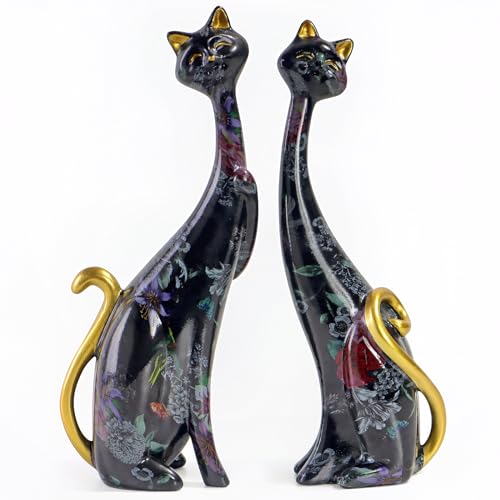 masteymoh Zwei Ölgemälde Kunst Harz Verliebte Katzen Skulpturen, Statue Katzen für Home Office Bücherregal Desktop Dekoration 28 cm hoch, Skulpturen Katzen (Floral in Ink and Wash Black) masteymoh Zwei Ölgemälde Kunst Harz Verliebte Katzen Skulpturen, Statue Katzen für Home Office Bücherregal Desktop Dekoration 28 cm hoch, Skulpturen Katzen (Floral in Ink and Wash Black)