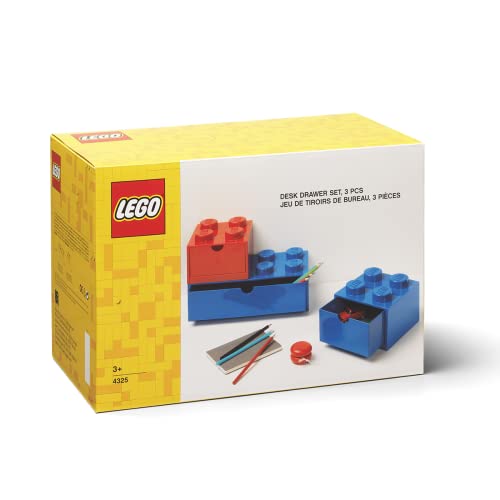 LEGO® Desk Drawer Set - Stackable Storage Boxes with Lid for Kids Room, Office, and Toy Storage, LEGO accessories, Home Decor Bright Blue & Bright Red - Thumbnail 3