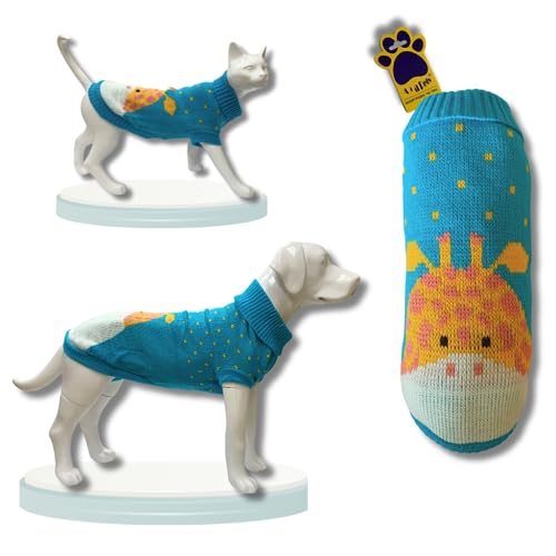 Image of A+a Pets' Cozy Knitted Flannel Sweater - Soft, Warm, Comfortable Fleece, Cold Weather Clothes for Dogs and Cats (Blue, L)