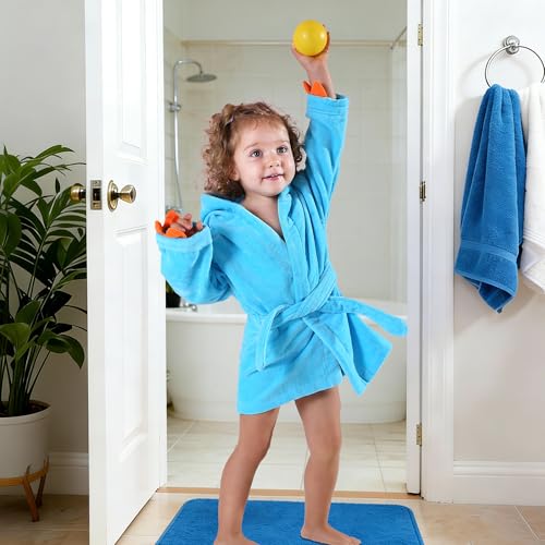 Image of MICHLEY Girls Boys Robe Cotton Towel Baby Dinosaur Style Hooded Bathrobe