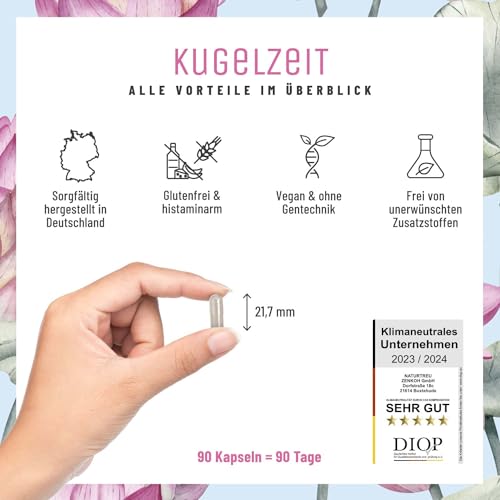 Schwangerschaftsvitamine - Komplex für alle Trimester mit Folsäure als Folat, Chrom, Eisen, Jod & 7 Vitamine Vegan - Unterstützung in der Schwangerschaft - Kugelzeit von Naturtreu®