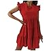 YANFANG Vestido De Mujer Elegante,Vestido Cupcake Costura Suelta con Volantes Sueltos Ocasionales Manga Corta Color SóLido para Mujer,Verano Corto,Vestidos Fiesta,Rojo Beige Azul Oscuro,M-2Xl