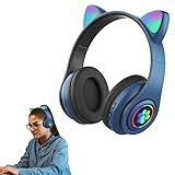 Mashin Auriculares de oreja de gato, auriculares para juegos de orejas de gato, auriculares inalámbricos con luz LED, auriculares de reducción...