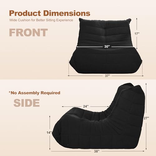 Image of Bean Bag Chair Big Sofa Beanbag Chair for Adults Fireside Chair Bean Bag Lounger with Memory Foam Filled for Home,Apartment or Gaming Venue(Black Teddy)