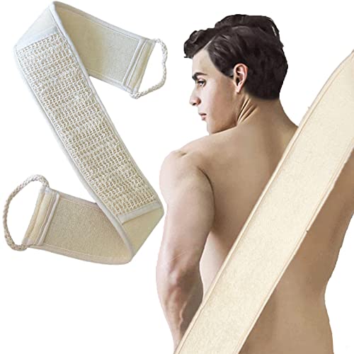Sangle Lave Dos Eponge Exfoliante Dos en Chanvre Loofah Exfoliant Pour Douche Naturel pour Dos Corps Bain Douche Homme Femme Cover
