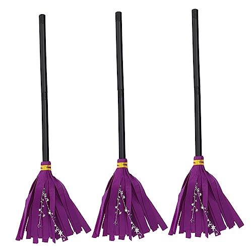 Didiseaon 3pcs Witch Broom Miniature Broom Thatch Broom Masquerade Decorations Witch Costume Halloween Costume Broom Straw Broom Halloween Broom Decoration Toy Witches Broom Plastic Purple