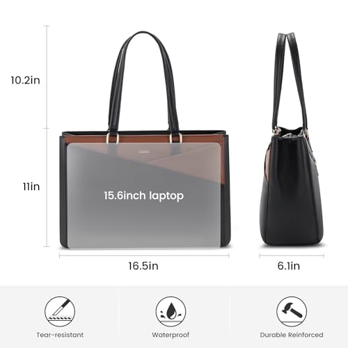 Image of LOVEVOOK Laptop Tote Bag for Women, Office Work Bag Briefcase fit for 15.6 inch Laptop, Large Capacity Teacher Computer Bag Handbag Black /Brown