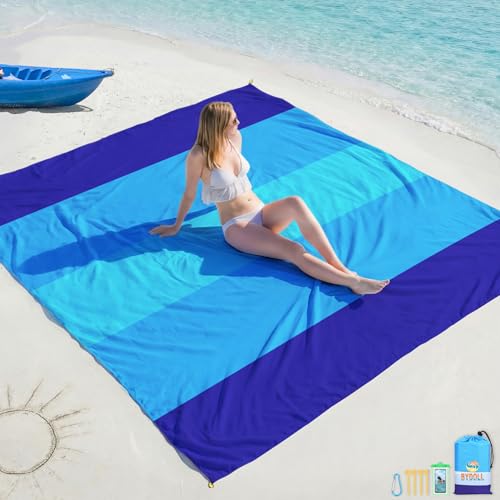 BYDOLL Beach Blanket Waterproof Sandproof Large Sand Free, 78''X110'' Oversized Sandless Lightweight Blanket Picnic Mat for Beach Travel Camping Hiking with Stakes