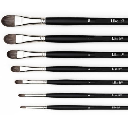 Image of Like it 7 PCS Filbert Paint Brush Set, Sizes 0 /1 /2 /4 /6 /8 /10 - Professional Artist Brushes for Watercolor, Gouache, Acrylic & Ink, Soft Synthetic Hair, Black Wooden Handles (7-Piece Set)
