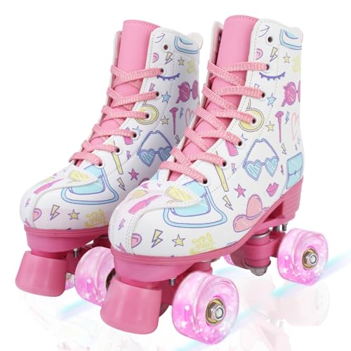 Shilanmei Patins à roulettes pour femme en cuir synthétique à double rangée, patins à roulettes pour intérieur et extérieur (blanc, pointure 41 à 27 cm)