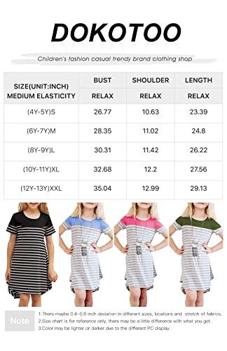 Dokotoo Girls Short Sleeve Crewneck Colorblock Striped Dresses Irregular Hem Casual Loose Midi Dress Black (4Y-5Y) S #TOP4