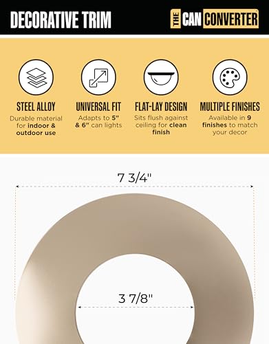 Image of The Can Converter Ceiling Medallion for Recessed Can Light - Home Improvement Decorative Steel Flat Goof Ring & Cover Plate for 5 inch & 6 inch Cans, Small Ceiling Medallion for Chandeliers, Polished Nickel