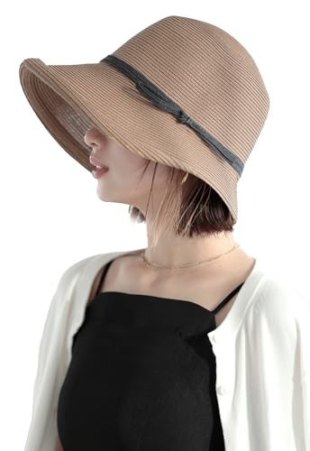 [LittleAndMore]UVカット99% 帽子 レディース 麦わら帽子 【国内専門機関認証済みUPF50+つば広x小顔効果x折りたたみ可能】L（59.5cm）チョコレート - Little&More - 商品画像