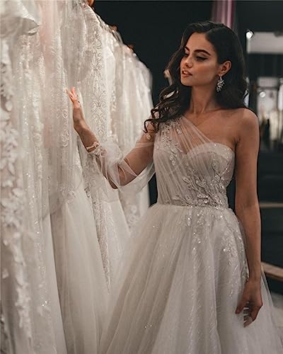 One Shoulder Tulle Prom Dresses Glitter Ball Gown Wedding Dress with Appliques Princess Formal Gown Size 20, Burgundy3