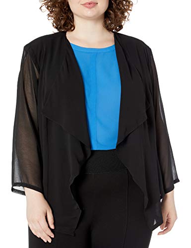 Calvin Klein Women's Plus Size Chiffon Fly Front Shrug, Black, 2X