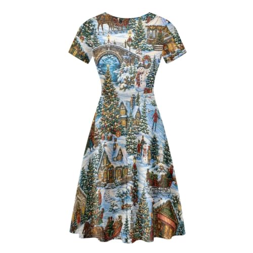 Image of Forchrinse Summer Dresses for Women Crew Neck Short Sleeve Midi Dress Casual Beach Vacation Sundress