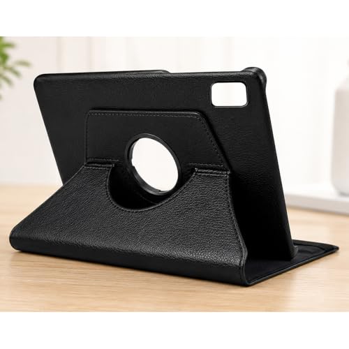 Image of Flip Cover for Realme Pad Mini (8.7 inch) | 360 Rotating Back Cover | Leather Finish | Pencil Holder not Included | Multi-Angle Stand Cover for Realme Pad Mini (8.7 inch) - Black
