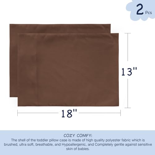 Image of EXQ Home Toddler Pillowcases 13x18 Travel Pillow Case Set of 2, Small Pillow Case Fits Baby Pillow Sized 12x16, 13x18, Kids Pillowcases 2 Pack Machine Washable with Envelope Closure(Brown)