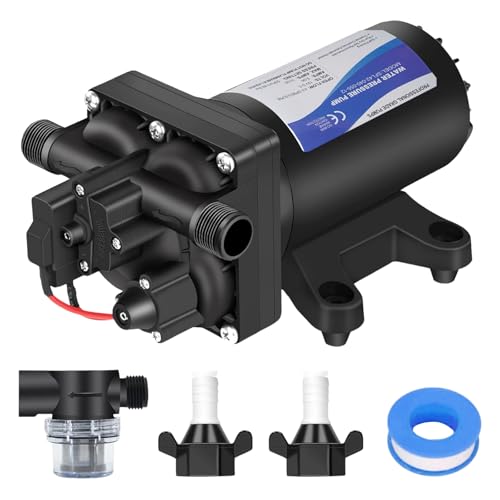 Image of 4048153E75 Electric Water Pump, 12V 4 GPM, 55 PSI, 10 Amps Self-Priming Diaphragm Pump, Compatible with RV, Caravan Marine Yacht,Farmland and Garden Irrigation,with Pressure Switch and Filter