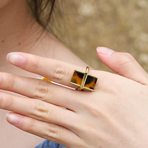 Gold Ring Adjustable Rings For Women Gold Plated Rings Acrylic Rings For Women Thin Wide Adjustable Open Ring Fashion Jewelry For Women Fashion Female Acrylic Leopard Rectangular Ring,Size 6,7,8(Adjustable From 6 To 8) #TOP1