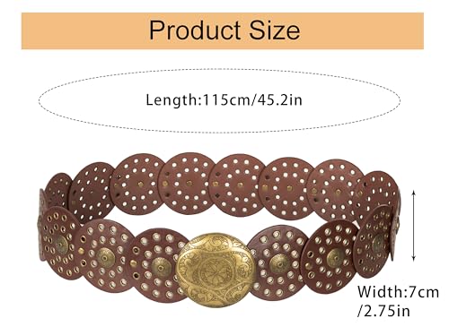 Women Wide Western Disc Belt Cowgirl Boho-Concho Leather Belts for Jeans Dress2