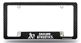 Rico Industries, Inc. Athletics Chrome License Plate Frame Metal Tag Cover EZ View Carbon Fiber Design All Over Style Heavy Gauge Baseball