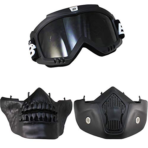 Birdz Eyewear Skylark Goggle + Skull Combo Black w/Smoke Lens Motorcycle Goggles Detachable Masks