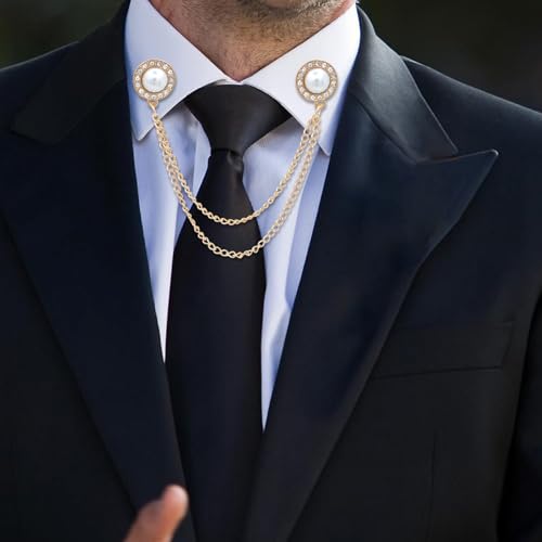 Image of Gold /Silver Crystal Geometry Brooch Lapel Pin for Men Rhinestone With Hanging Chain Brooch for Men Suit Fashion Tuxedo Tie Hat Scarf Collar Pins for Men Women Gifts