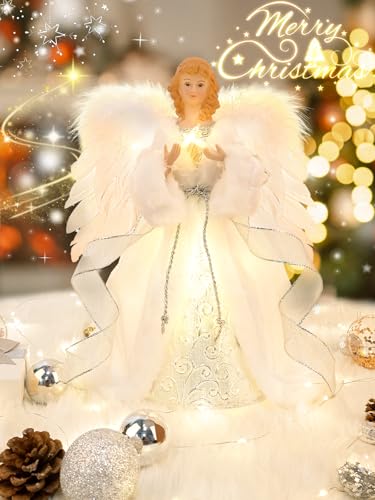 Engel Weihnachtsbaumspitze mit Licht, 31cm Engel hristbaumspitze, Baumspitze Weihnachten, Weihnachtsstern Beleuchtet, Christbaumschmuck, Weihnachtsbaumschmuck, Weihnachtsbaum deko, Weihnachtsdeko