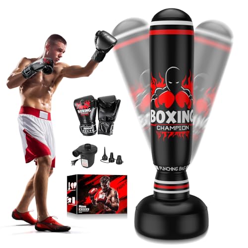 Freestanding Punching Bag for Adults, 70” Boxing Bag with Stand – Includes Boxing Gloves & Air Pump, Kick Boxing Training Equipment for MMA, Muay Thai, Kickboxing, Fitness for Beginners (Men & Women)