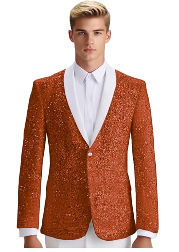 ORBITRAY Mens Sequin Blazer Sparkly Jacket for Men Slim Fit Sparkly Homecoming Jacket for Teens