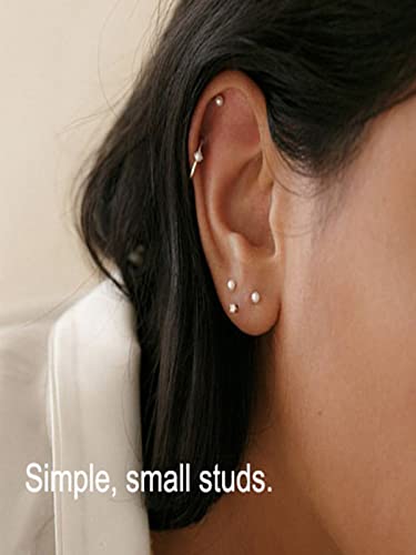 Silbertale Pearl Stud Earrings For Women Sterling Silver Gold Plated Small Tiny White Freshwater Pearl Earrings Studs 3-4Mm #TOP4