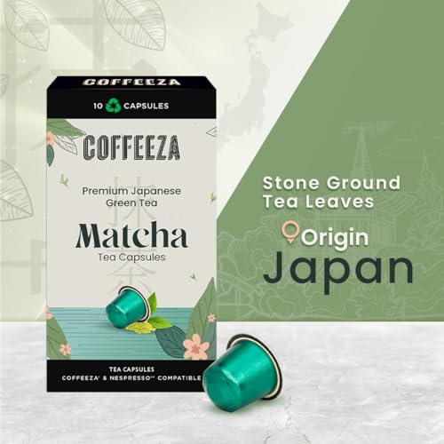 Coffeeza Matcha Green Tea Capsules | 100% Pure Japanese Matcha in Aluminium pods | Compatible with Coffee Machines| (Box of 10 Capsules)
